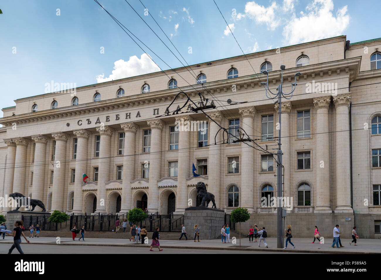 SOFIA, BULGARIA - JUNE 7, 2018: Palace of Justice with lion monuments in Sofia Stock Photo