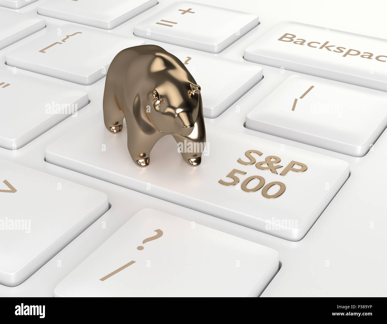 3d render closeup of computer keyboard with bear and S&P 500 index