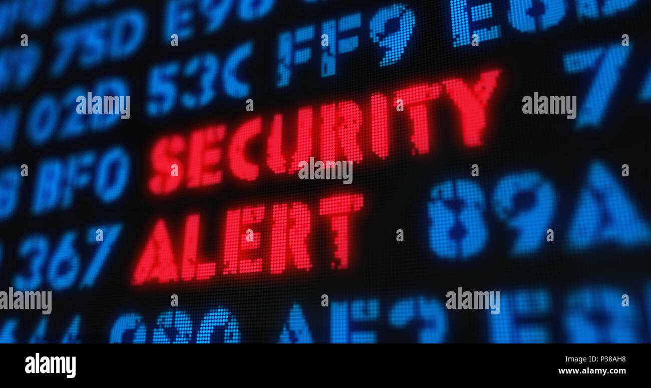 Cyber attack and security alert concept. Red alert, warning and buzzword in screen stylised illustration. Stock Photo