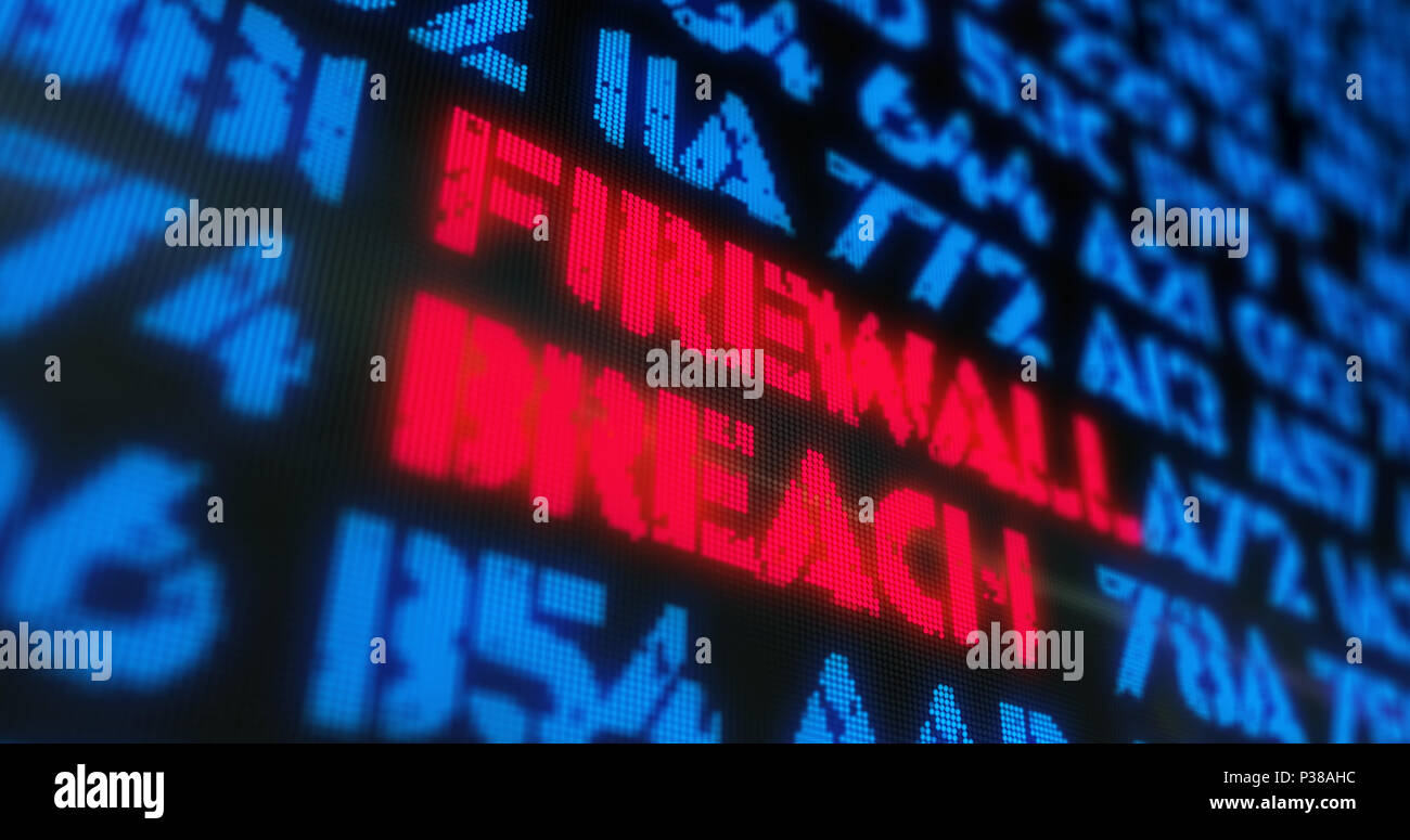 Cyber attack and firewall breach concept. Red alert, warning and buzzword in screen stylised illustration. Stock Photo