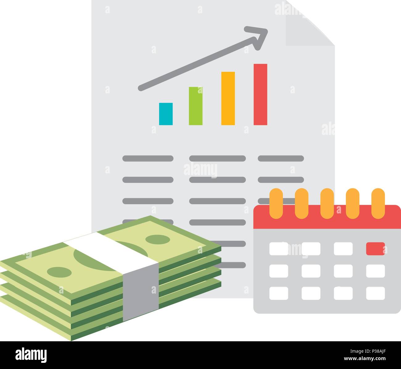bills dollars with document and calendar vector illustration design Stock Vector