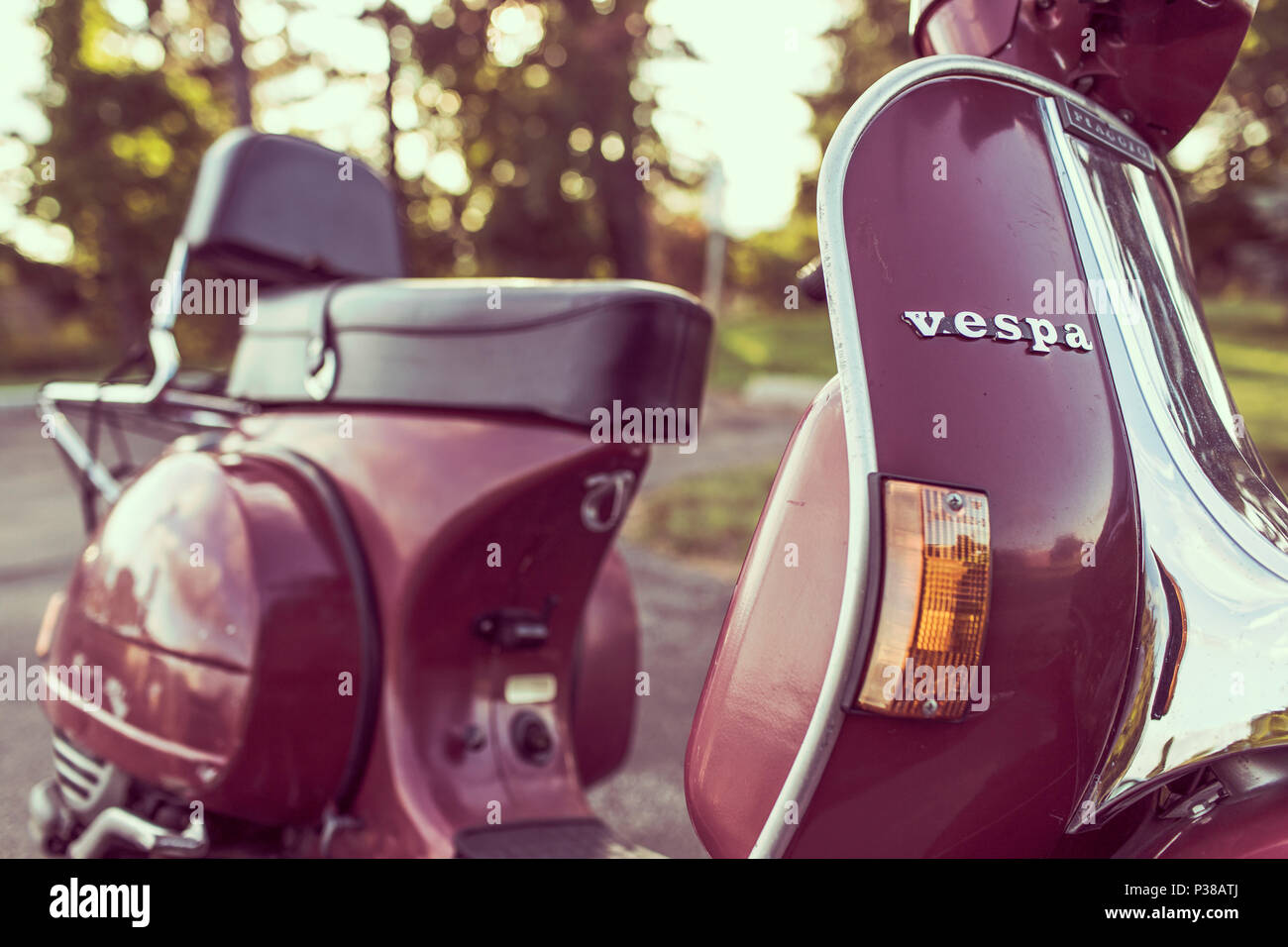 Vespa scooter moped in the afternoon so eyecatching just love this sight Stock Photo