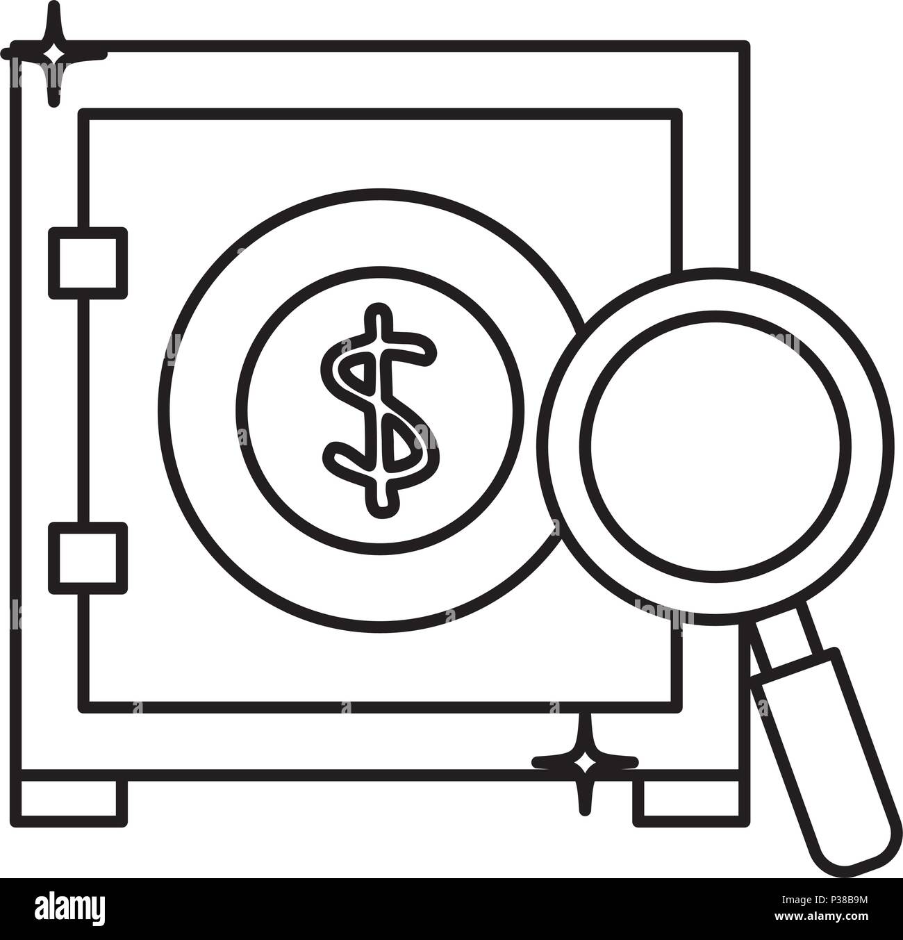 safe box money with magnifying glass vector illustration design Stock ...