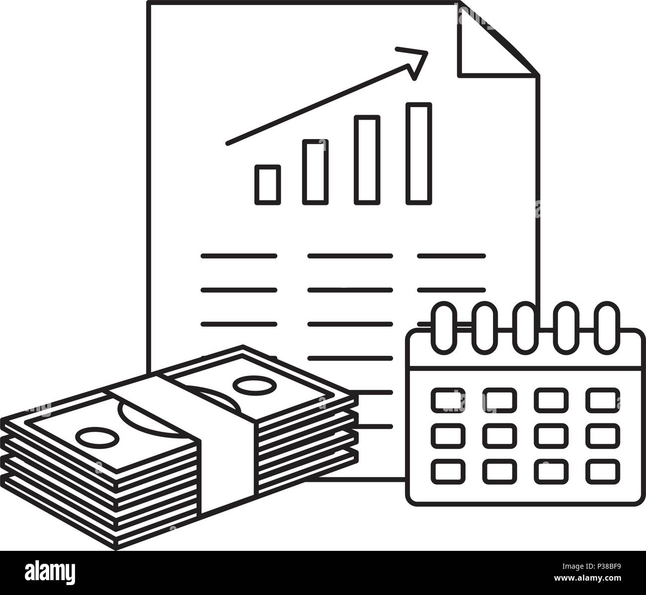 bills dollars with document and calendar vector illustration design Stock Vector