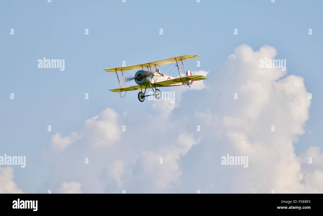 Bristol Scout Type C, No.1264 flying at Shuttleworth Fly Navy airshow on the 3rd June 2018 Stock Photo
