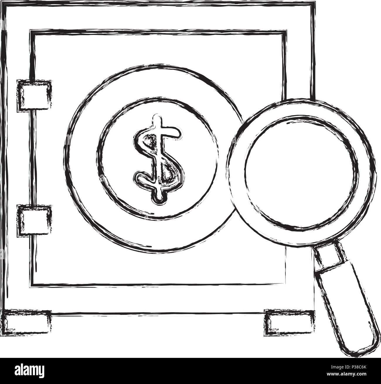 safe box money with magnifying glass vector illustration design Stock ...