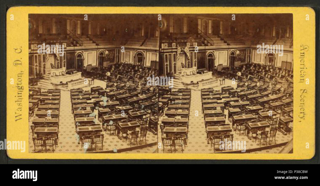 . Hall of the House of Representatives. Alternate Title: American Scenery. Washington D.C.  Published: ca. 1865. Coverage: [ca. 1865]. Source Imprint: 1865?-1885?. Digital item published 1-25-2006; updated 2-13-2009. 136 Hall of the House of Representatives, from Robert N. Dennis collection of stereoscopic views 4 Stock Photo