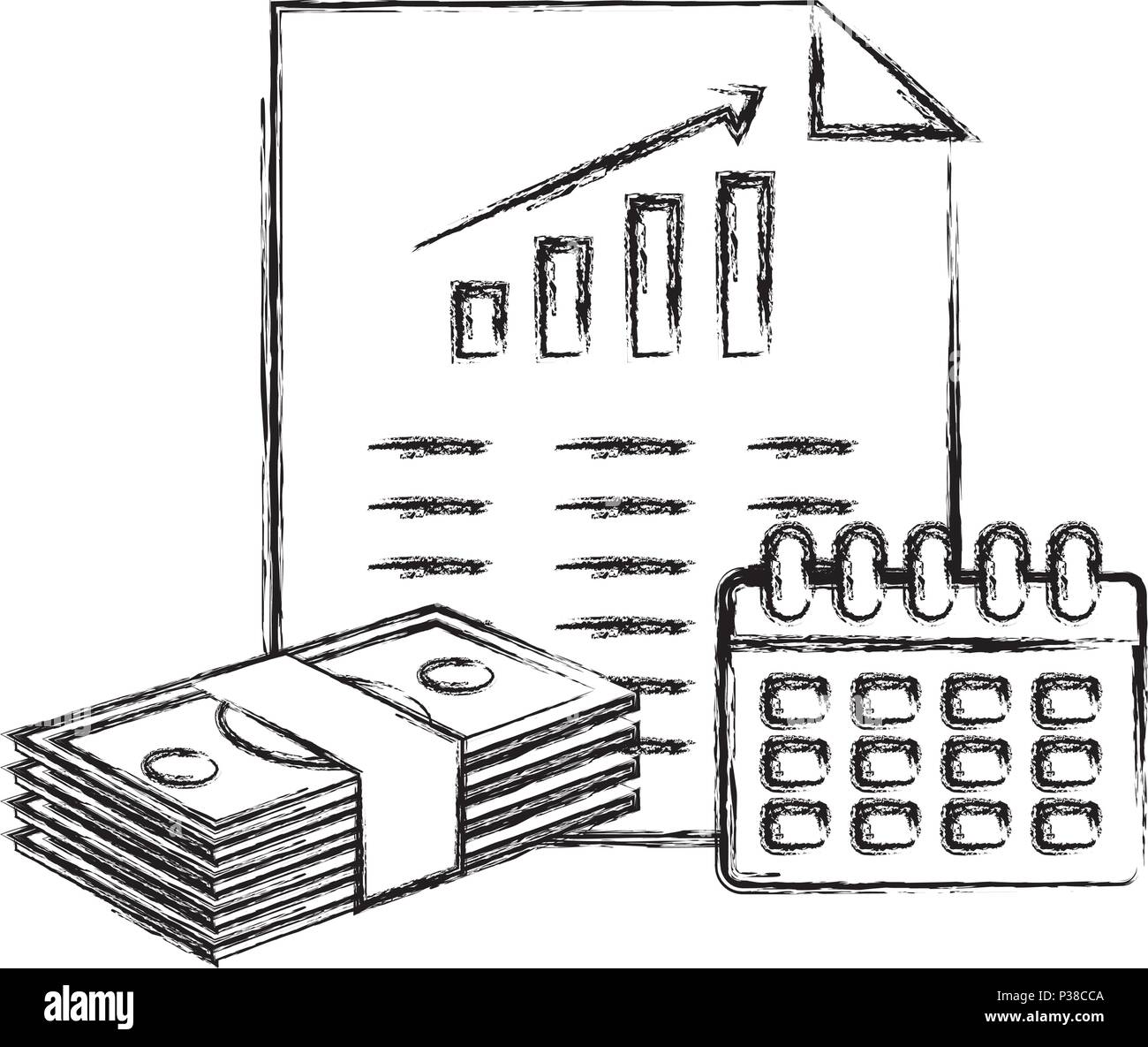 bills dollars with document and calendar vector illustration design Stock Vector