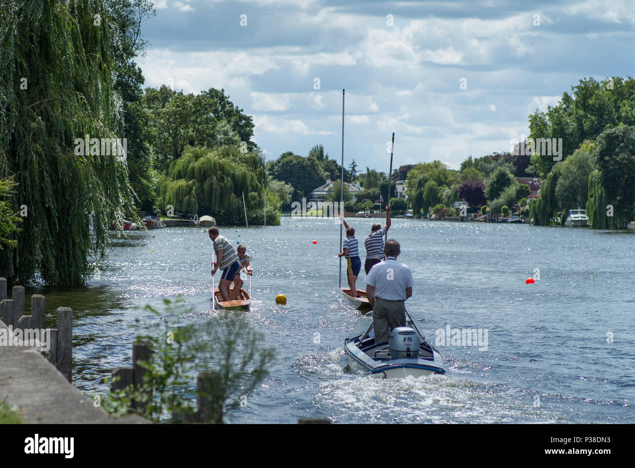 Maidenhead, United Kingdom.  'Thames Punting Club Regatta', Bray Reach. 13:19:20 Sunday  06/08/2017  © Peter SPURRIER, Stock Photo