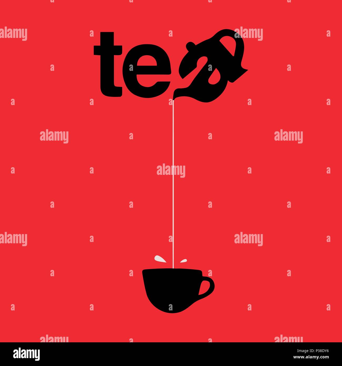 The inscription is TEA. The letter A in the form of a teapot, from which the tea flows into a