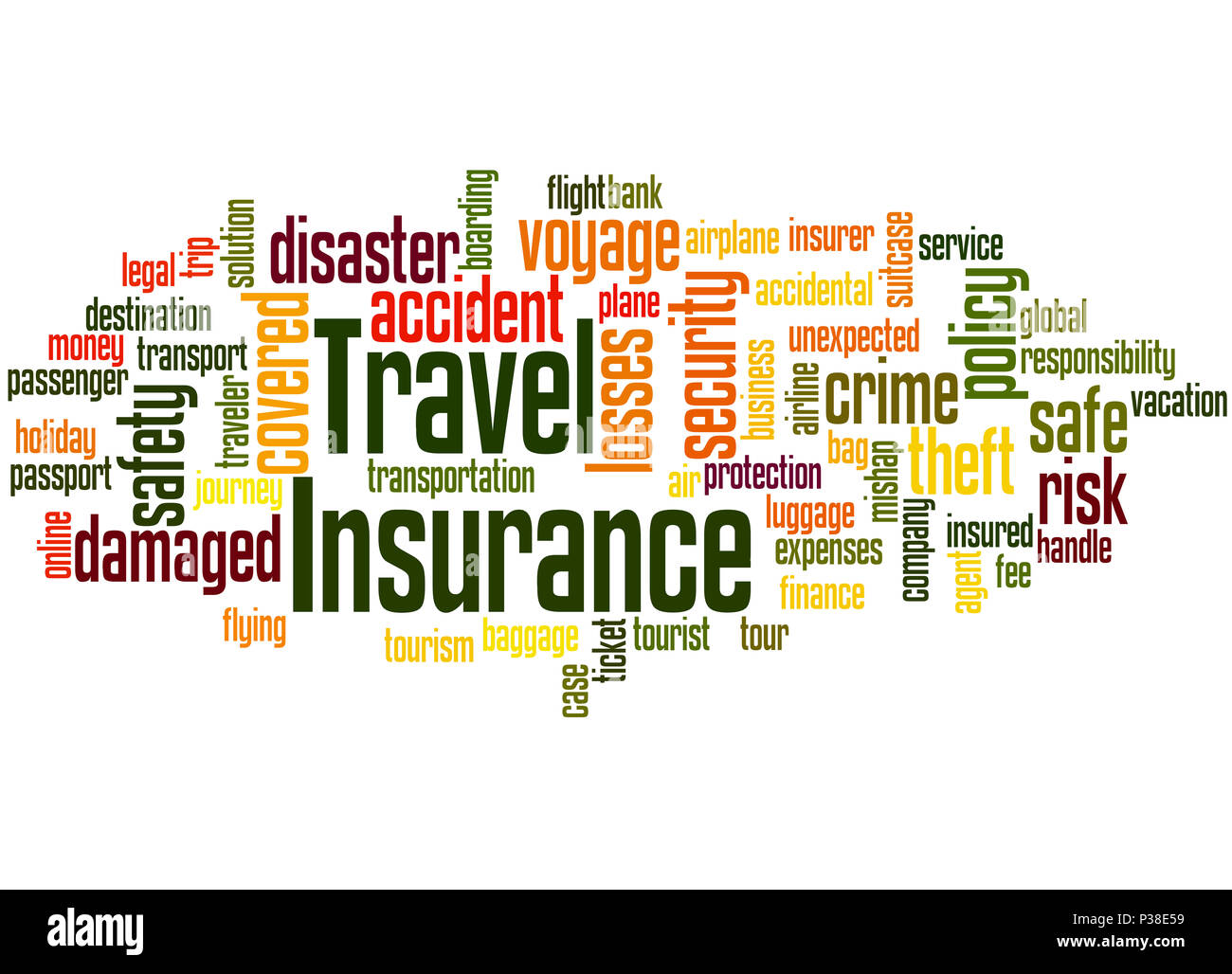 Travel insurance, word cloud concept on white background Stock Photo