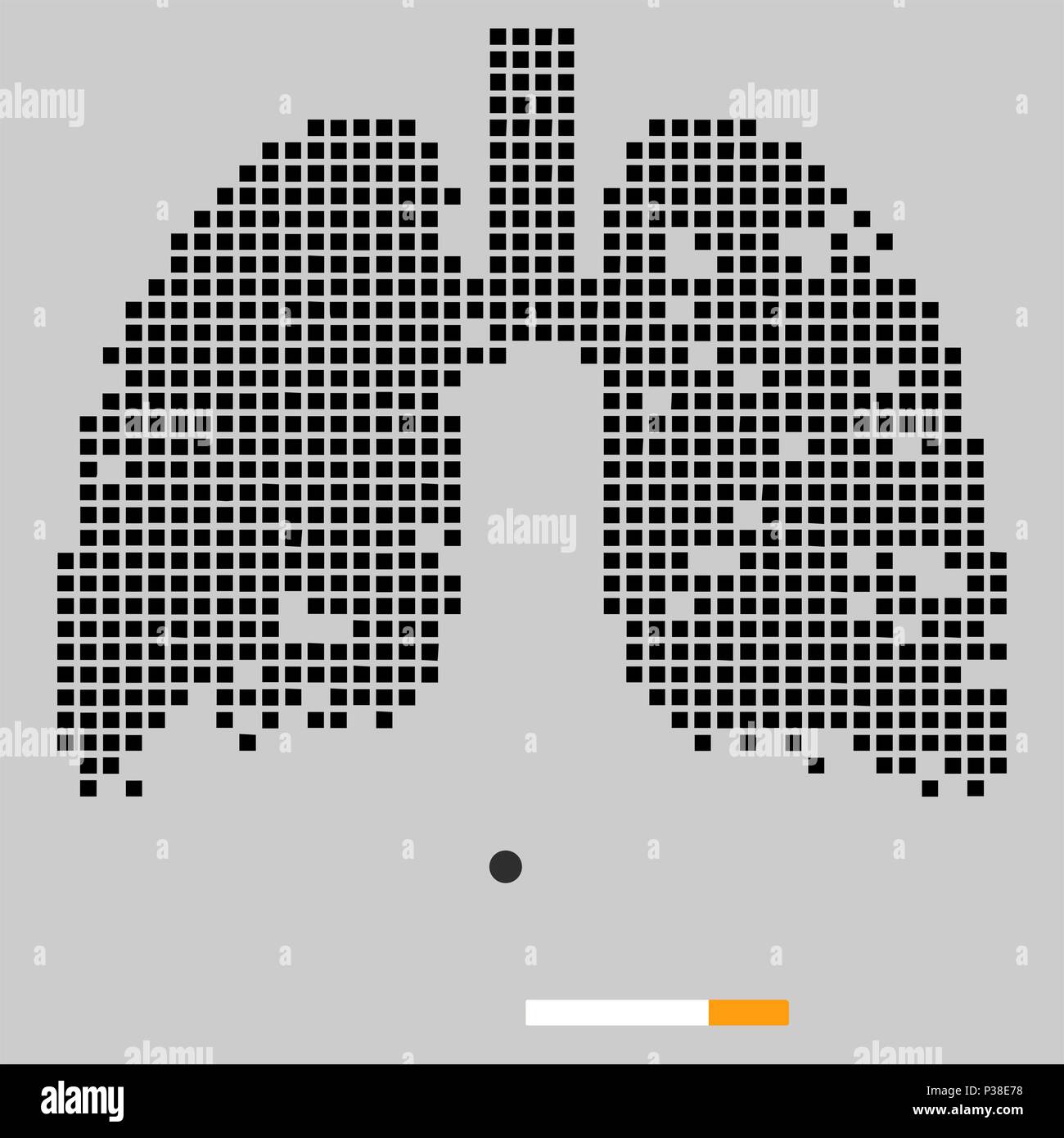 Destruction of lungs under the influence of cigarettes. Vector illustration. Black checkered lungs on a grey background. Stock Vector