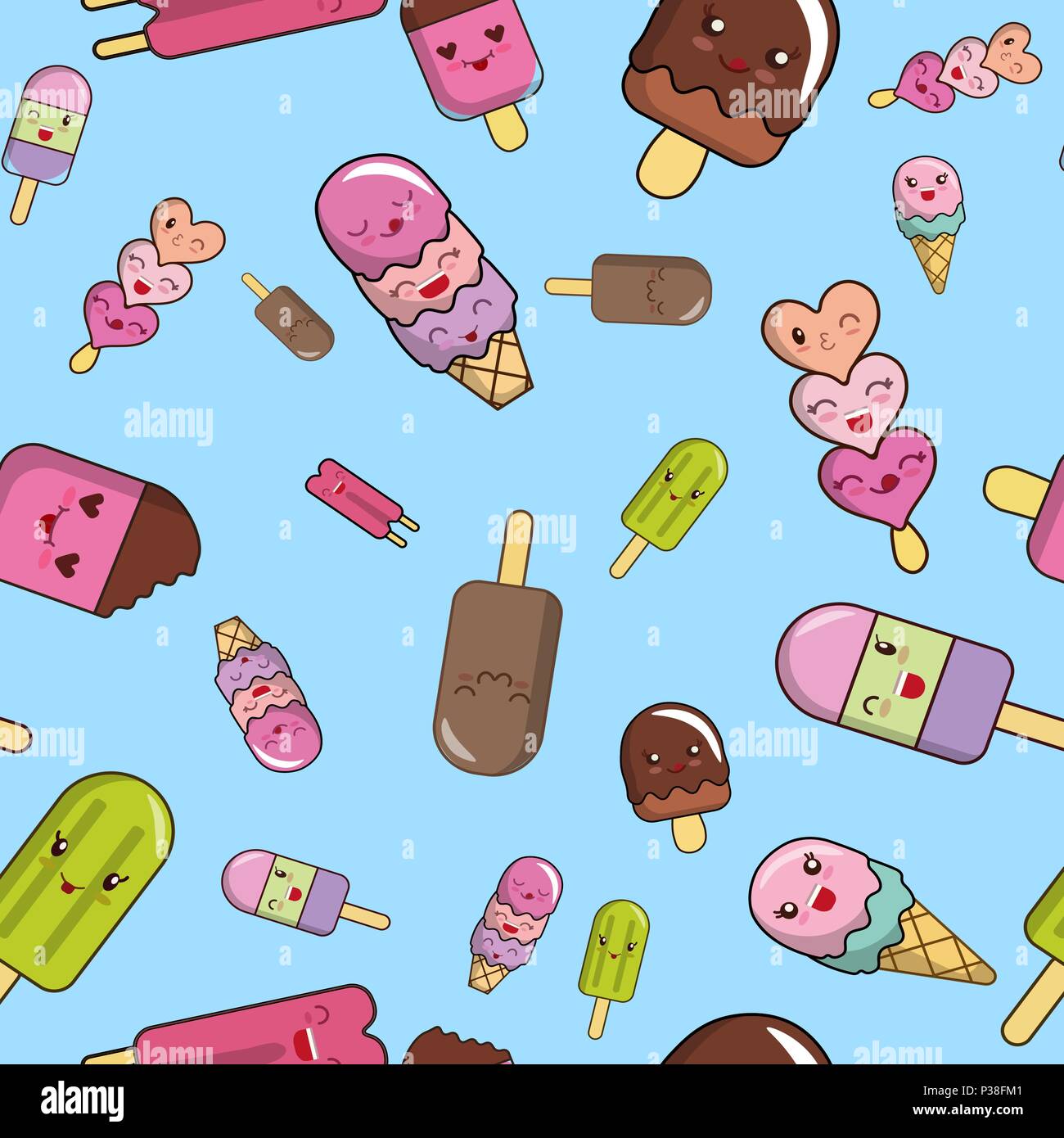 Pattern from ice cream on a blue background. Lovely vector illustration. Stock Vector