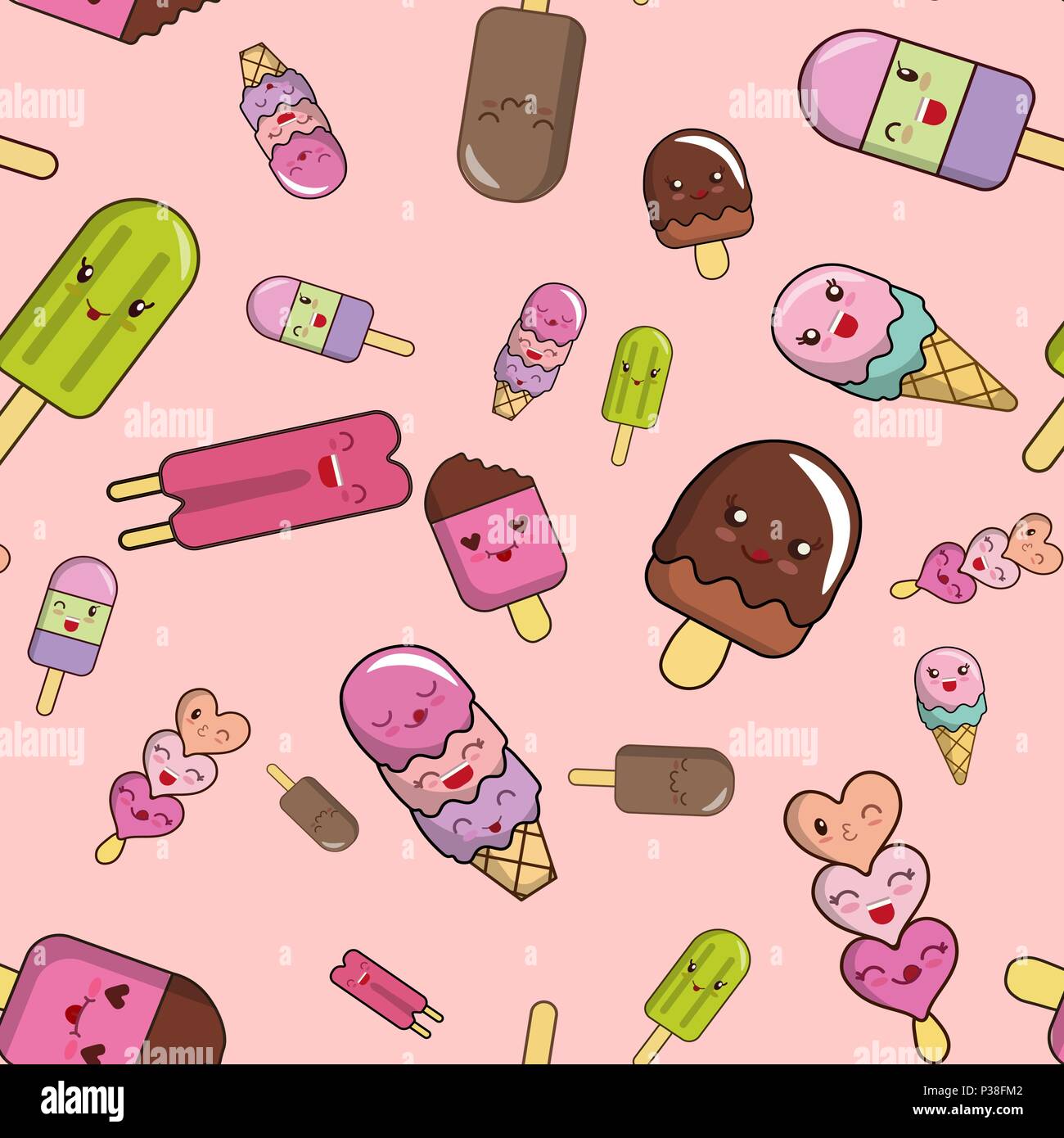 Pattern from ice cream on a pink background. Lovely vector illustration. Stock Vector