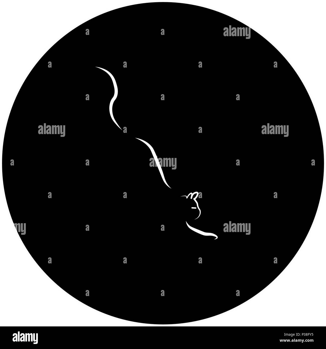 Silhouette of a cat one line. A vector illustration on a black background. A cat in a circle. Stock Vector