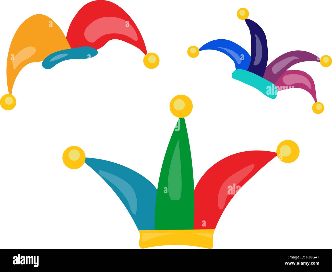 Set of clownish caps. Simple vector illustration. Isolated on a white background. Stock Vector