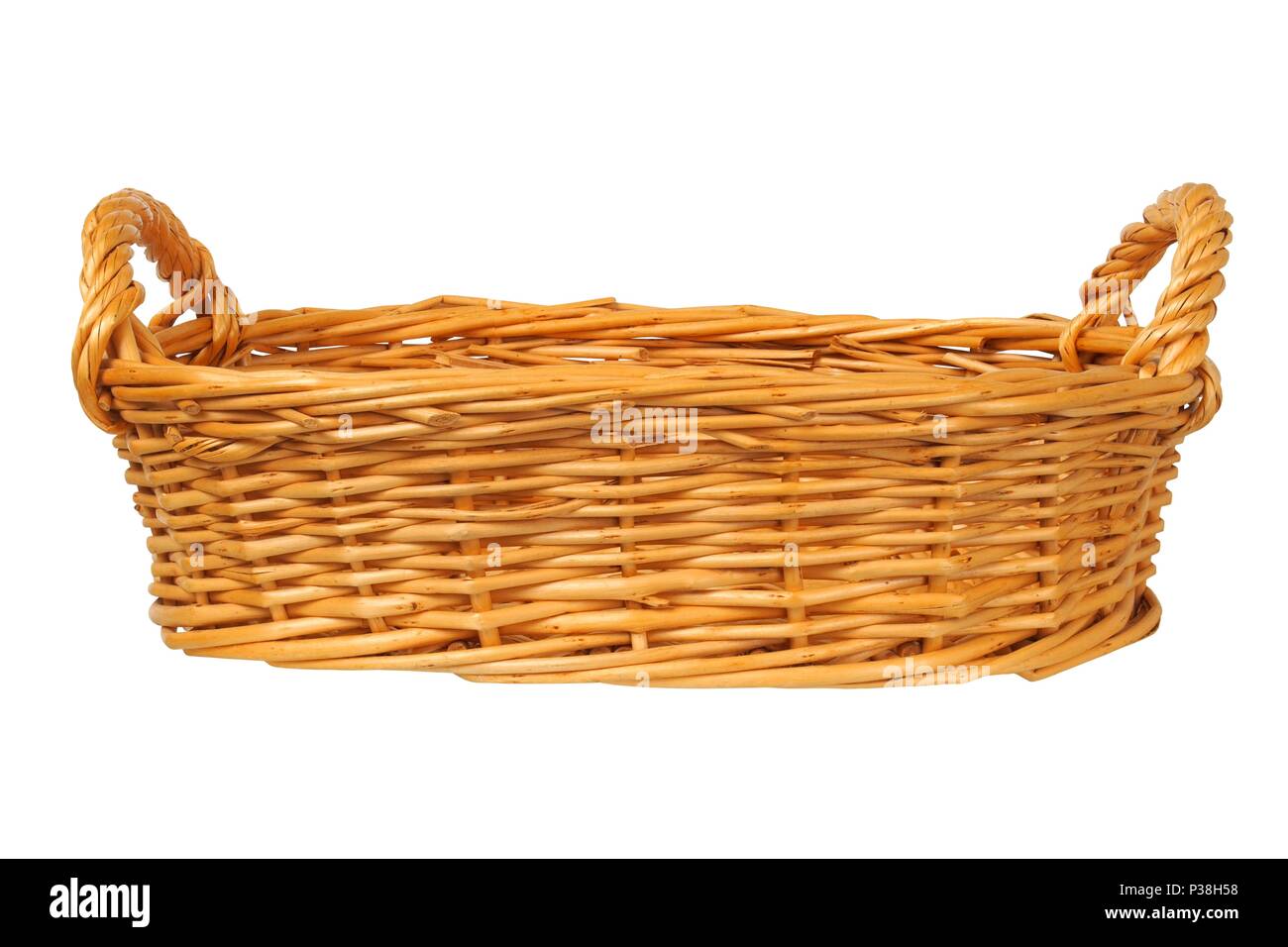 Empty wicker basket on white background Stock Photo - Alamy