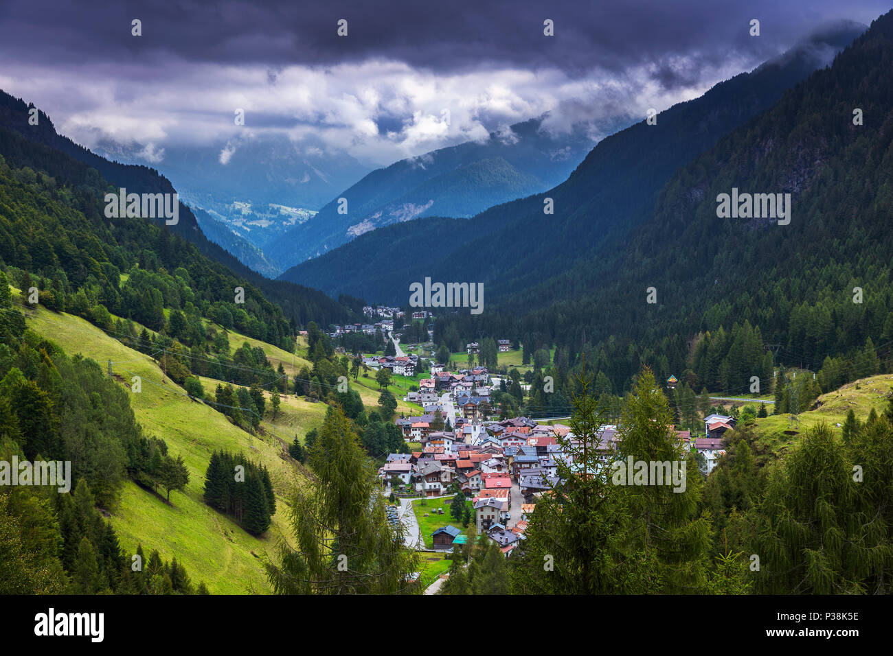 Imressive Dolomites mountains and traditional villages. North of Italy Stock Photo