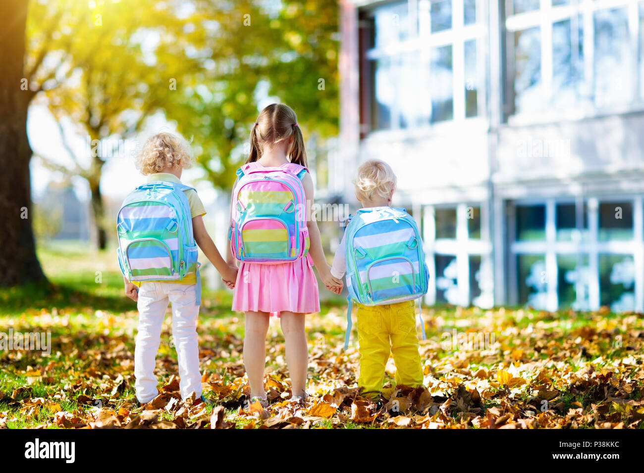 Children go back to school. Start of new school year after summer ...