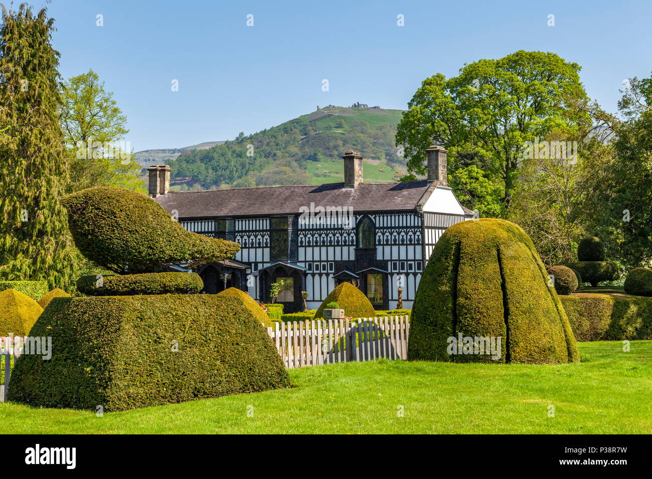 Plas Newydd House in Llangollen with a view of castell Dinas Bran in the background Stock Photo