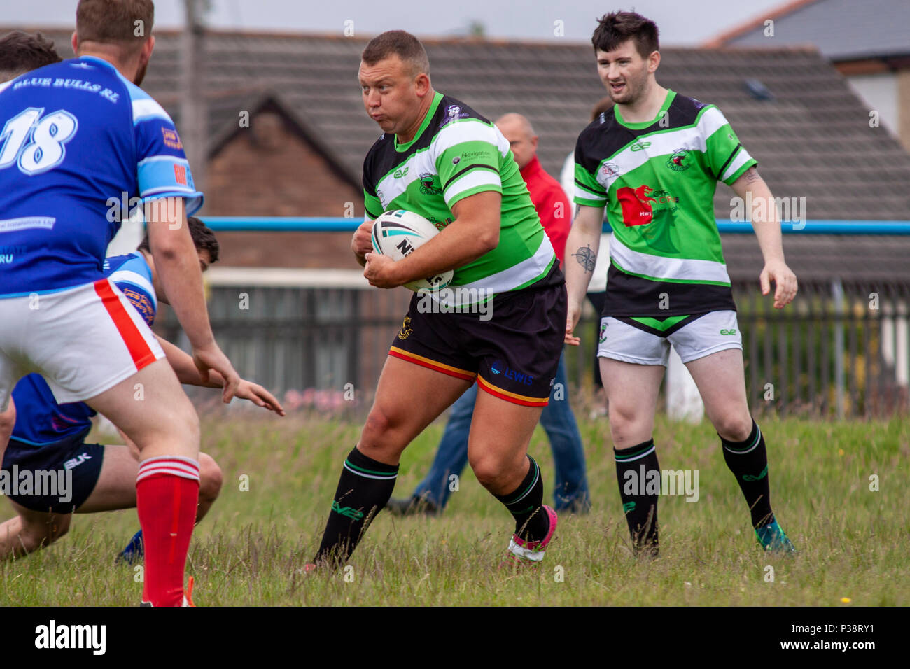 Pyle, Wales. 16th June, 2018. Bridgend Blue Bulls host Rhondda Outlaws at  Pyle RFC in the Welsh Premier League. Lewis Mitchell/Lewis Mitchell Photo  Stock Photo - Alamy