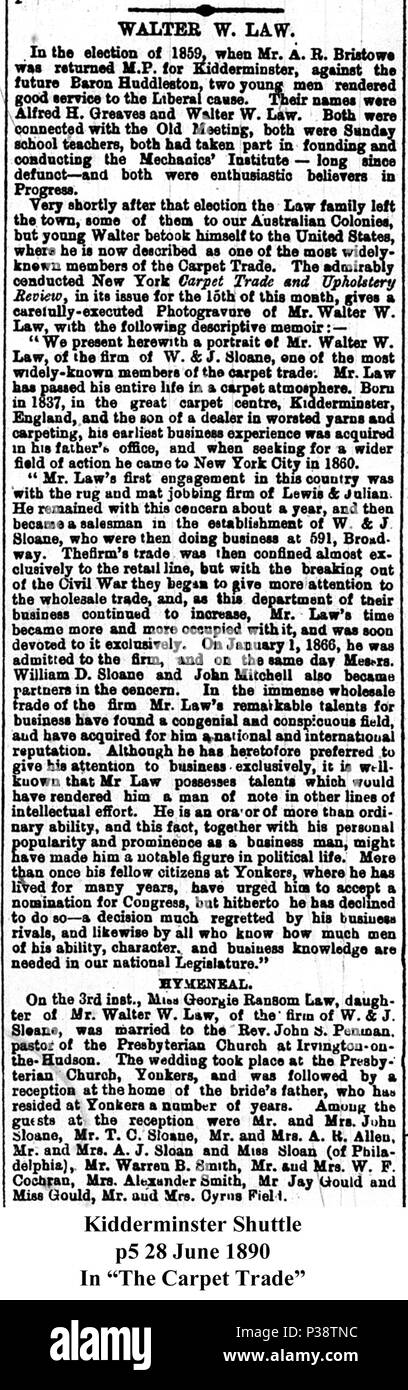 . English: From page 5 of the June 28, 1890 paper. 28 June 1890. Unknown 4 Walter Law clipping 01 Stock Photo