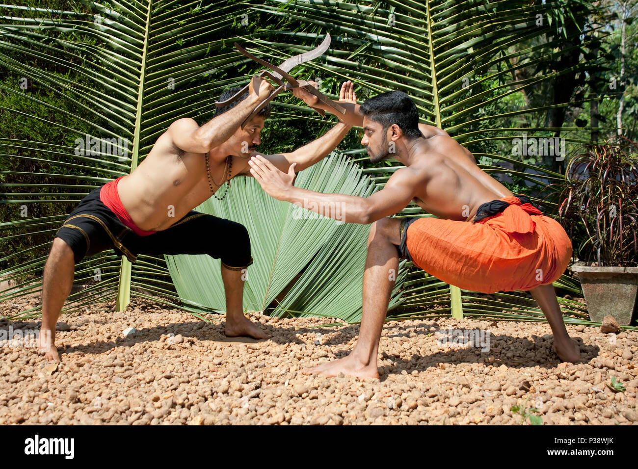 Kalarippayat, indian ancient martial art of Kerala, India Stock Photo