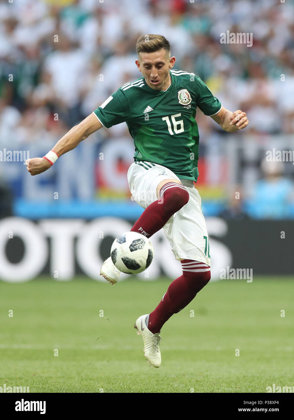Moscow, Russia. 17th June, 2018. Hector Herrera of Mexico competes during a group F match between Germany and Mexico at the 2018 FIFA World Cup in Moscow, Russia, June 17, 2018. Credit: Xu Zijian/Xinhua/Alamy Live News Stock Photo