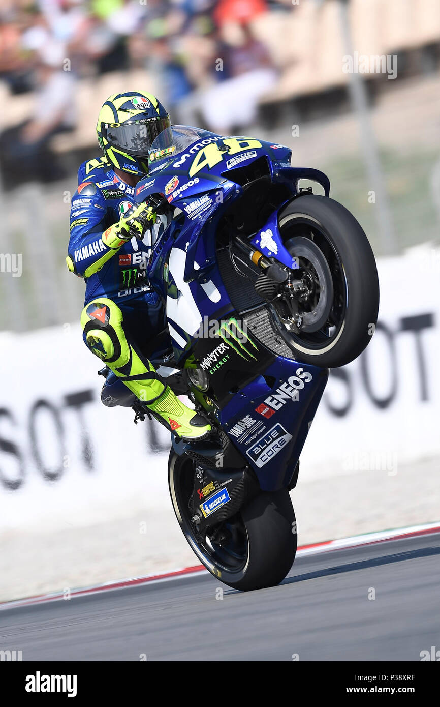 Valentino Rossi (46) of Italy and  Movistar Yamaha MotoGP during the race day of the Gran Premi Monster Energy de Catalunya, Circuit of Catalunya, Montmelo, Spain. 17th June of 2018. Stock Photo