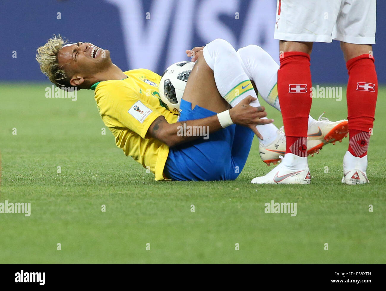 Rostov, Russia, 17th June, 2018. Neymar of Brazil sustains injury during a group E match between Brazil and Switzerland at the 2018 FIFA World Cup in Rostov-on-Don, Russia, June 17, 2018. Credit: Li Ming/Xinhua/Alamy Live News Stock Photo