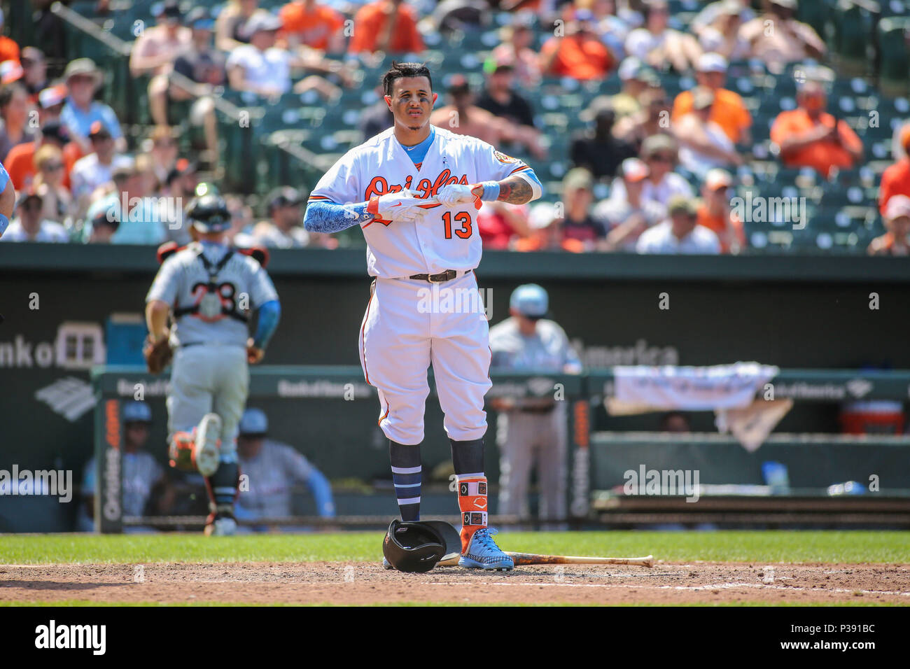 Mlb. 3rd June, 2017. Baltimore Orioles third baseman Manny Machado (13)  during the Boston Red Sox vs Baltimore Orioles game at Orioles Park in  Camden Yards in Baltimore, MD. Boston beat Baltimore