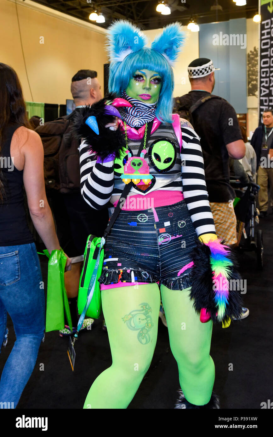 Pasadena, California, June 16, 2018,  Participant dressed in costume at Alien Con day 2. Credit: Ken Howard Images/Alamy Live News. Stock Photo