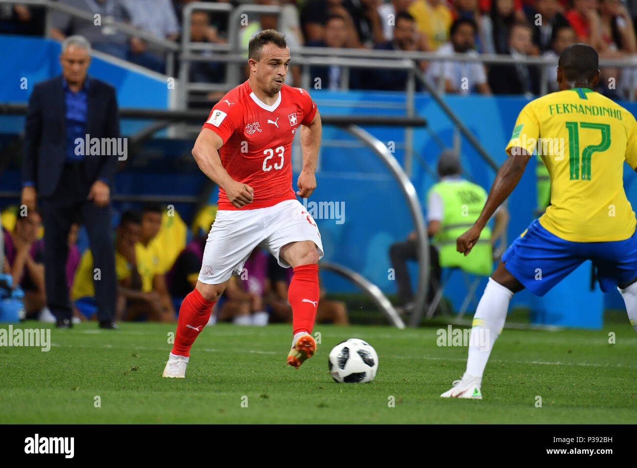 Rostov On Don, Russland. 17th June, 2018. Xherdan SHAQIRI (SUI) on the ball, action, individual action, single image, cut out, full body, whole figure. Brazil (BRA) -Switzerland (SUI) 1-1, Preliminary Round, Group E, match 09, on 17.06.2018 in Rostov-on-Don, Rostov Arena. Football World Cup 2018 in Russia from 14.06. - 15.07.2018. | usage worldwide Credit: dpa/Alamy Live News Stock Photo