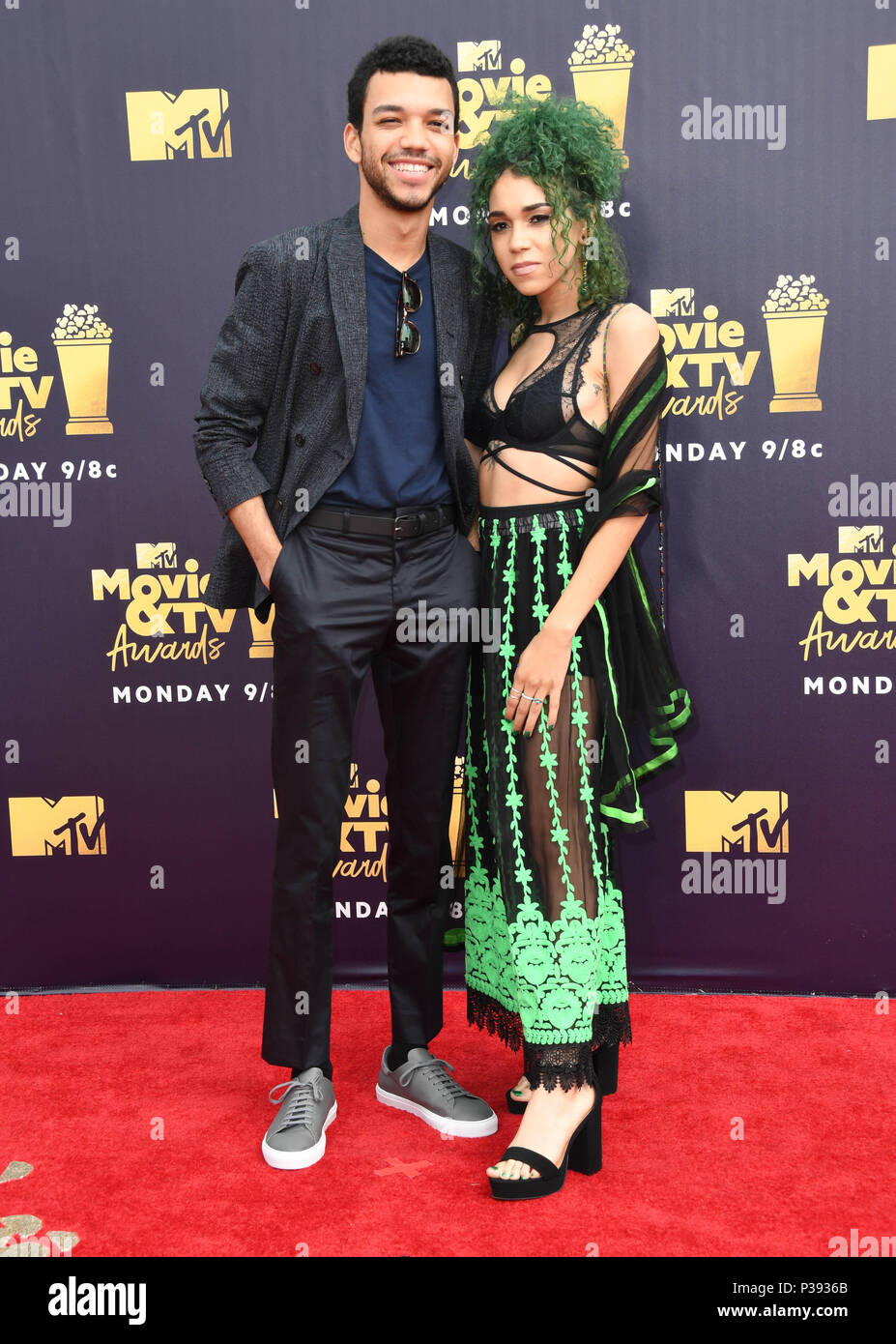 Santa Monica, CA, USA. 16th June, 2018. 16 June 2018 - Santa Monica, California - Justice Smith. 2018 MTV Movie and TV Awards held at Barker Hangar. Photo Credit: Birdie Thompson/AdMedia Credit: Birdie Thompson/AdMedia/ZUMA Wire/Alamy Live News Stock Photo