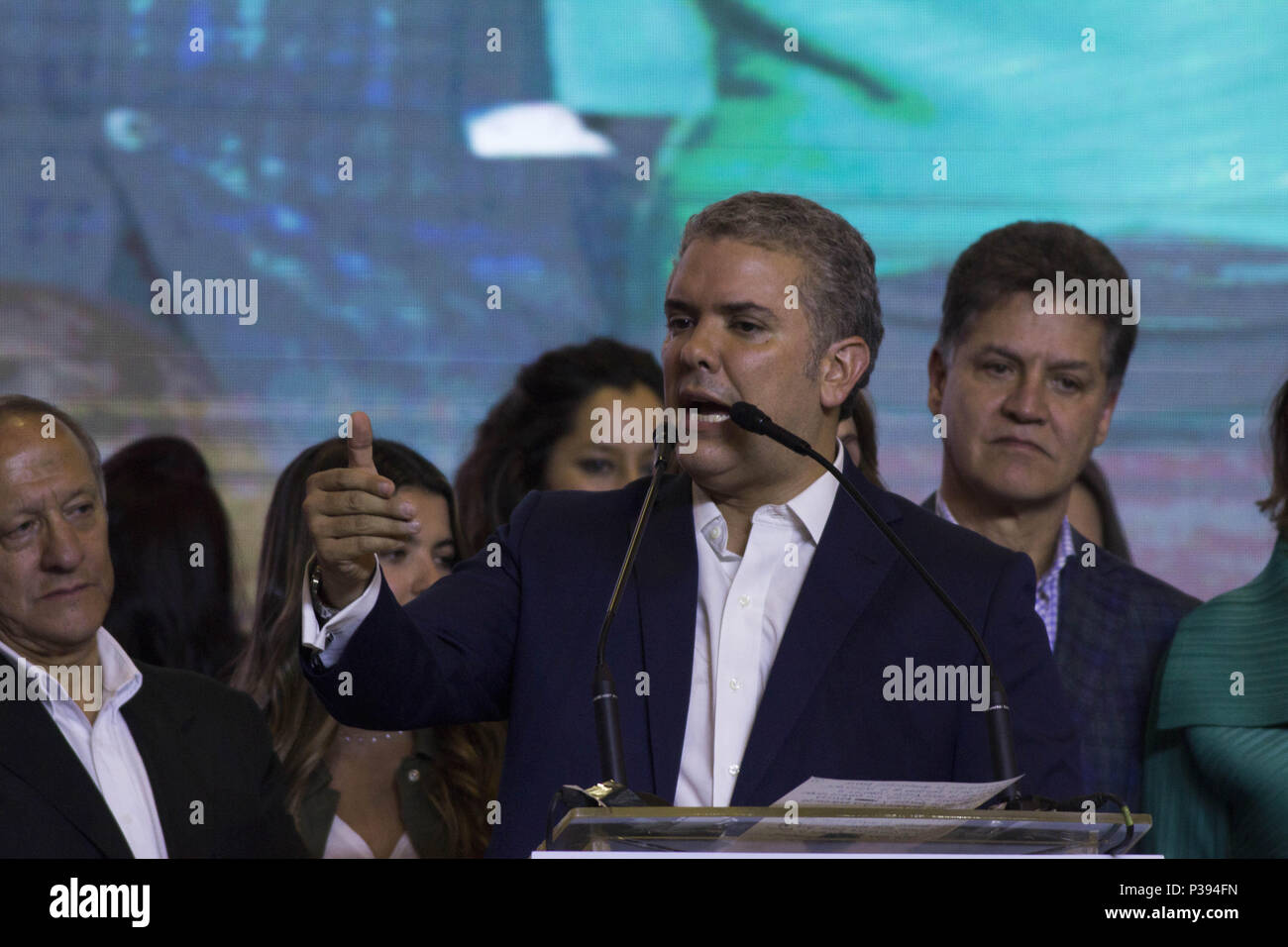 June 17, 2018 - The new president Ivan Duque speaks after being elected as the new president of Colombia in the second round of the 2018 presidential elections Credit: Daniel AndrÃƒ Credit: S GarzÃƒÂ³N Heraz/ZUMA Wire/Alamy Live News Stock Photo