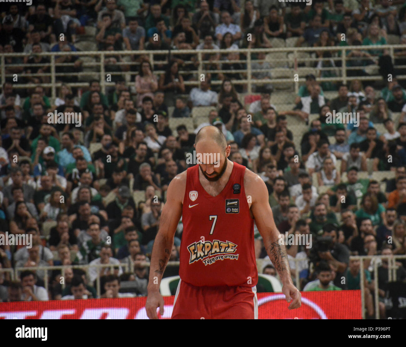 Vassilis Spanoulis of Olympiacos reacts during the Greek Basketball League  Final Game between Panathinaikos and Olympiacos BC. (Final score 84-70  Stock Photo - Alamy
