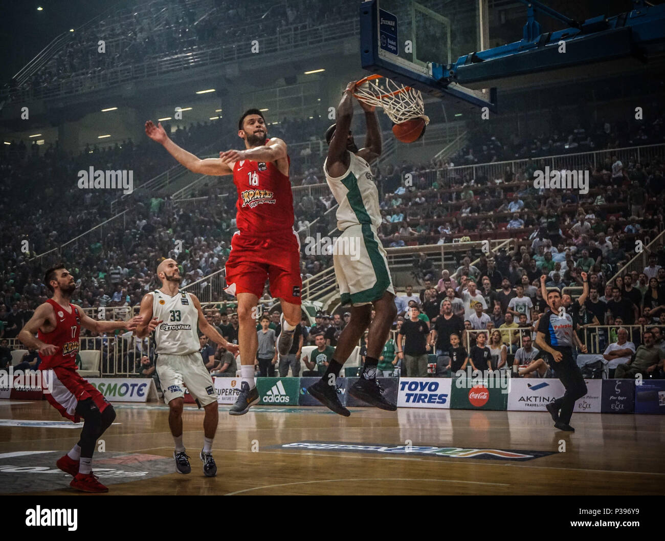 Athens, Greece. 17th June, 2018. Chris Singleton (R) of Panathinaikos  during the Greek Basketball League Final Game between Panathinaikos and Olympiacos  BC. Credit: Ioannis Alexopoulos/SOPA Images/ZUMA Wire/Alamy Live News Stock  Photo -