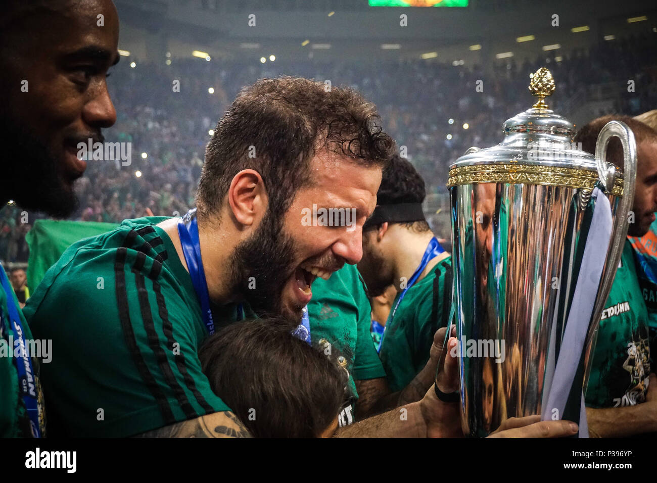 Panathinaikos with the league trophy hi-res stock photography and images