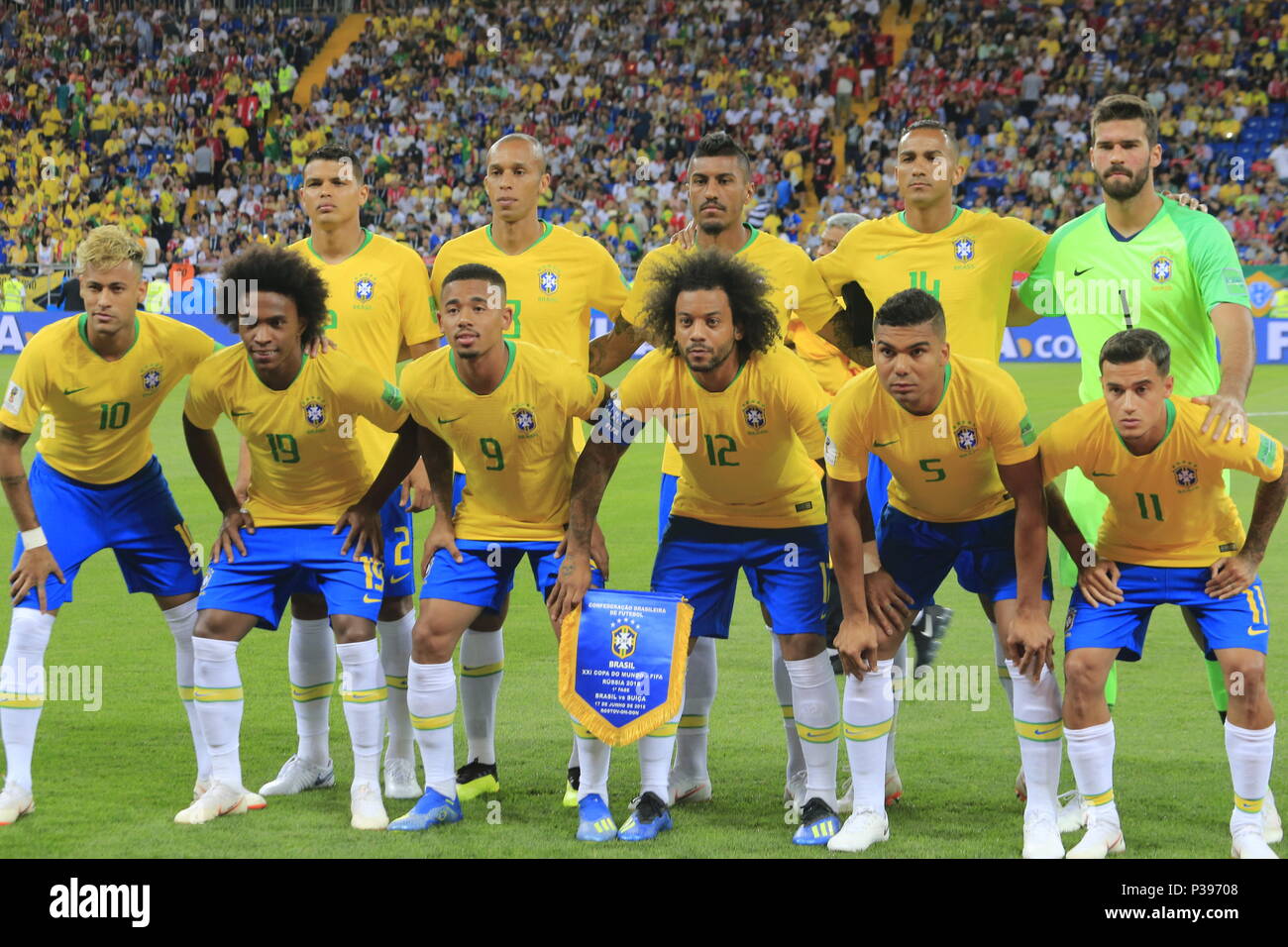 Rostov On Don Russia 17th June 18 Rostov On Don Russia June 17 18 Brazil S Thiago Silva Miranda Paulinho Danilo Goalkeeper Alisson L R Back Neymar Willian Gabriel Jesus Marcelo Casemiro And Philippe Coutinho