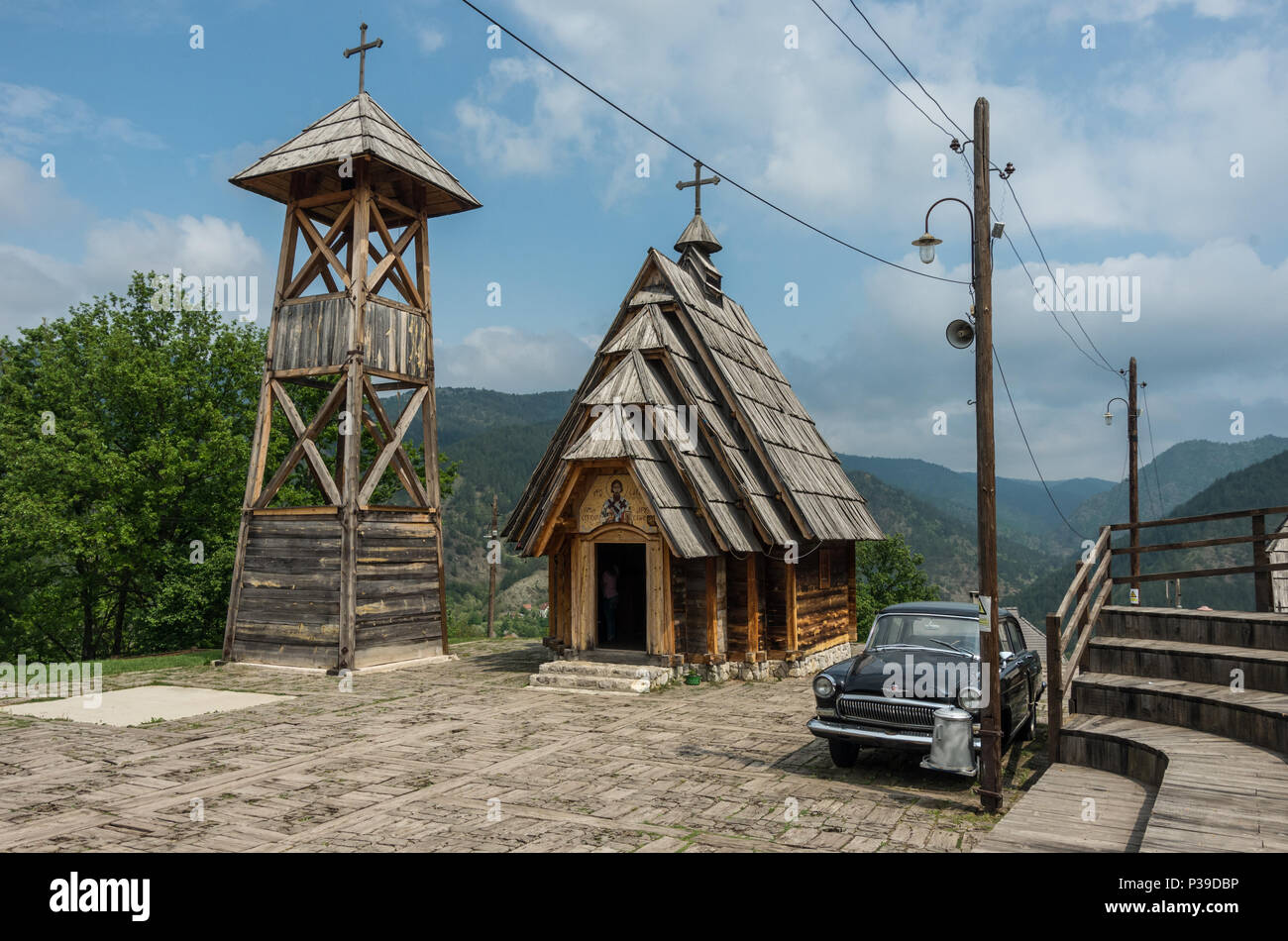 Mokra Gora, Serbia - May 6, 2018: Drvengrad (Mecavnik/Kustendorf) Eco village built by Emir Kusturica in Mokra Gora of in Western Serbia Stock Photo