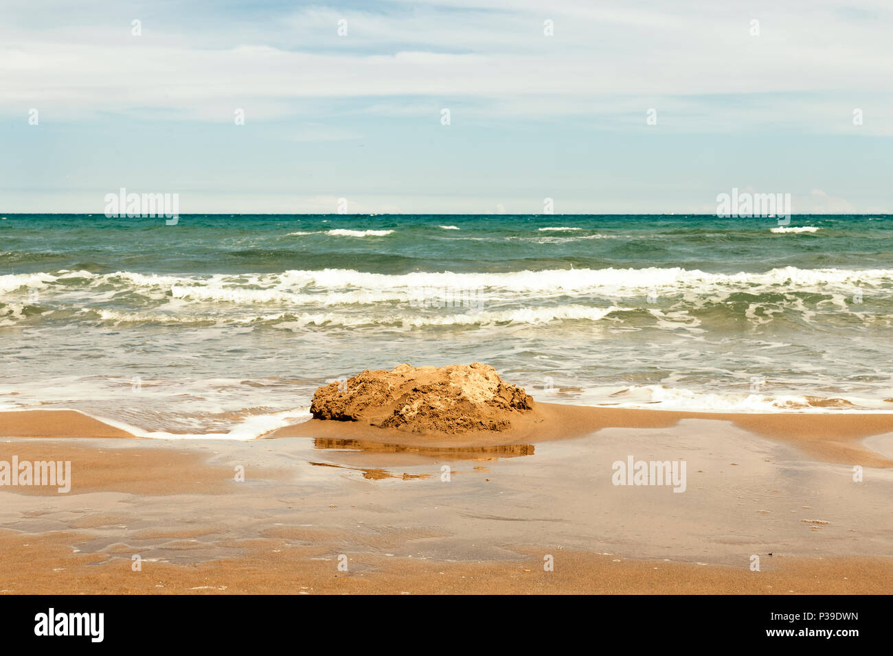 Beautifull seascape.View of  Guardamar del segura beach. fron sea shore Alicante. Spain Stock Photo