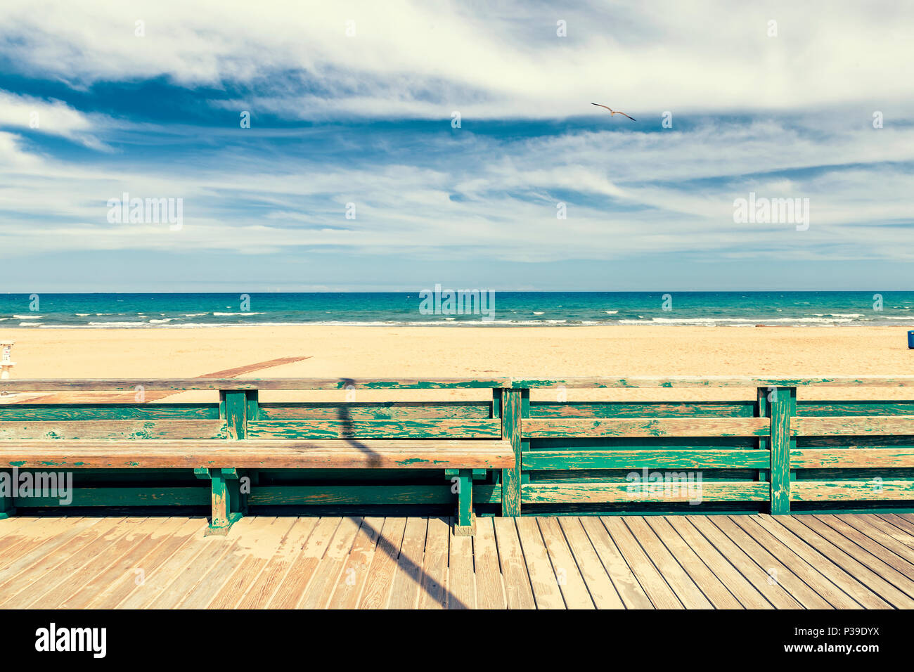 wooden floor and fence for acces to the Guardamar del Segura beach. Alicante. Spain Stock Photo