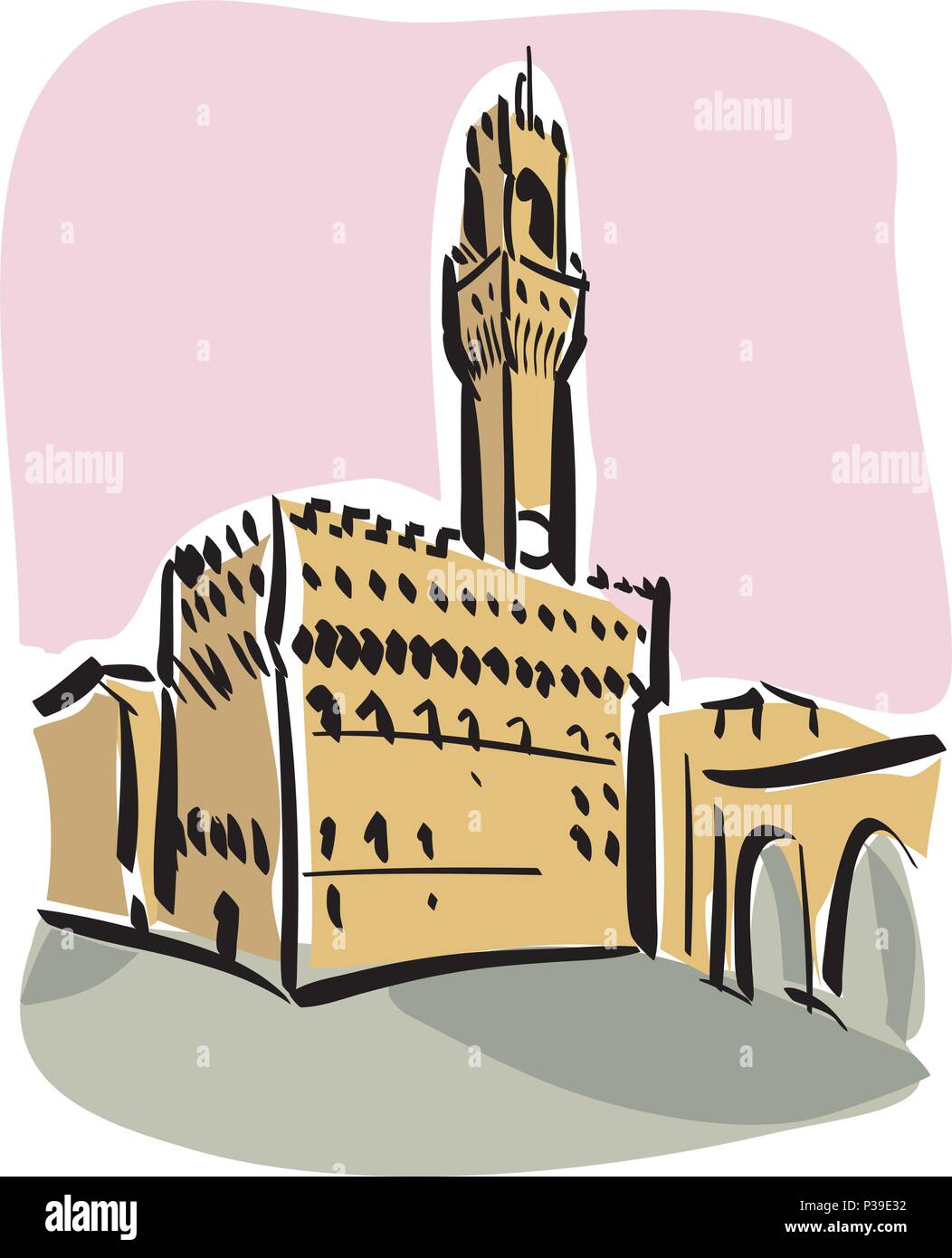 vector illustration of Piazza della Signoria in Florence in Italy Stock Vector