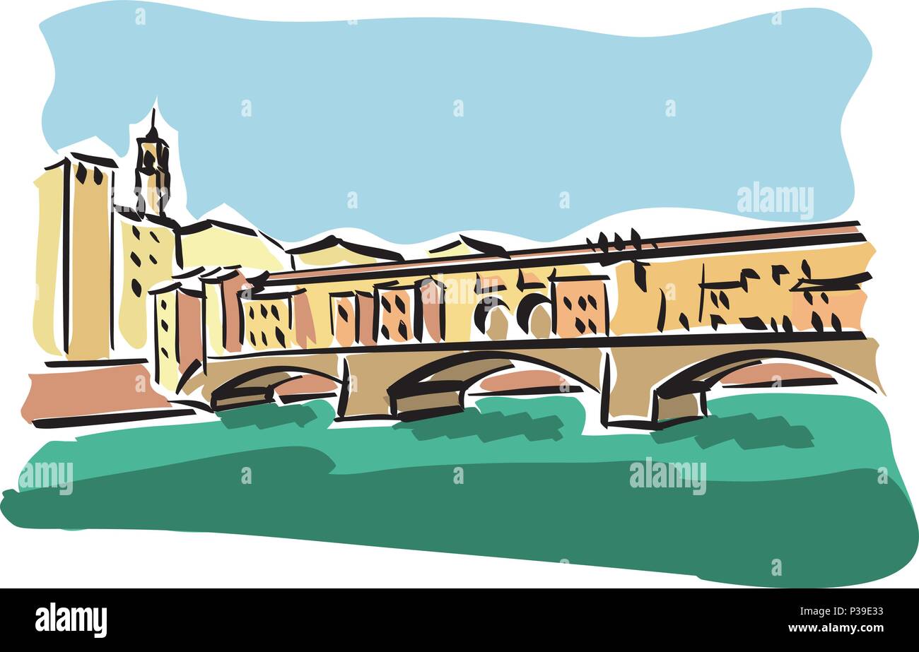 vector illustration of Ponte Vecchio in Florence Stock Vector