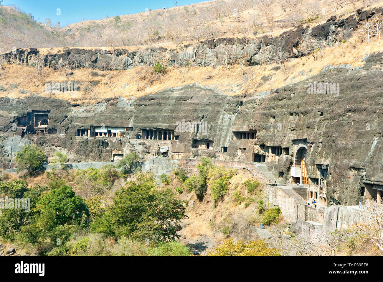 Ancient Buddhist Rock temples at Ajanta , Maharashtra, India Stock ...