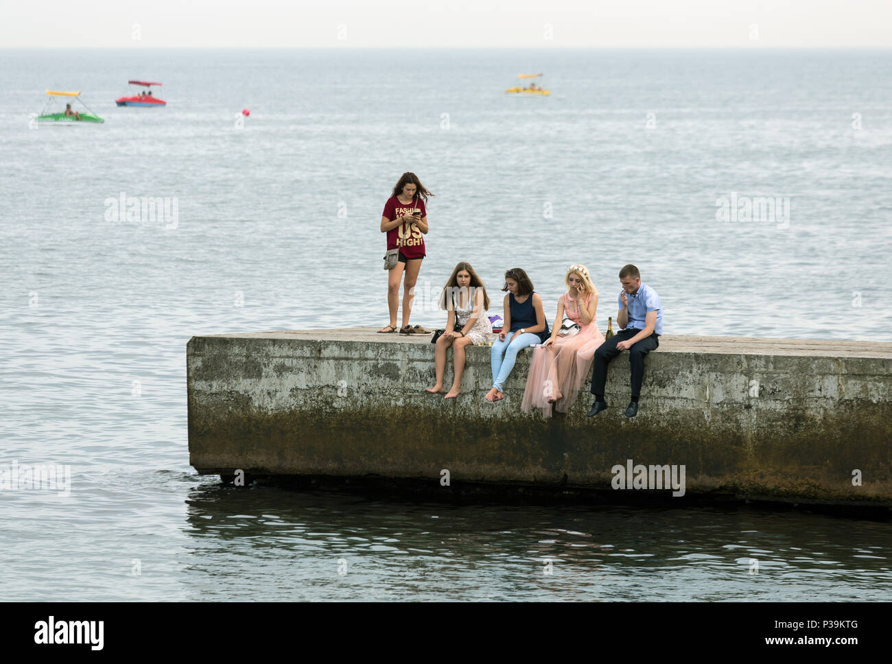 Odessa, Ukraine, people on a pier on the Black Sea Stock Photo