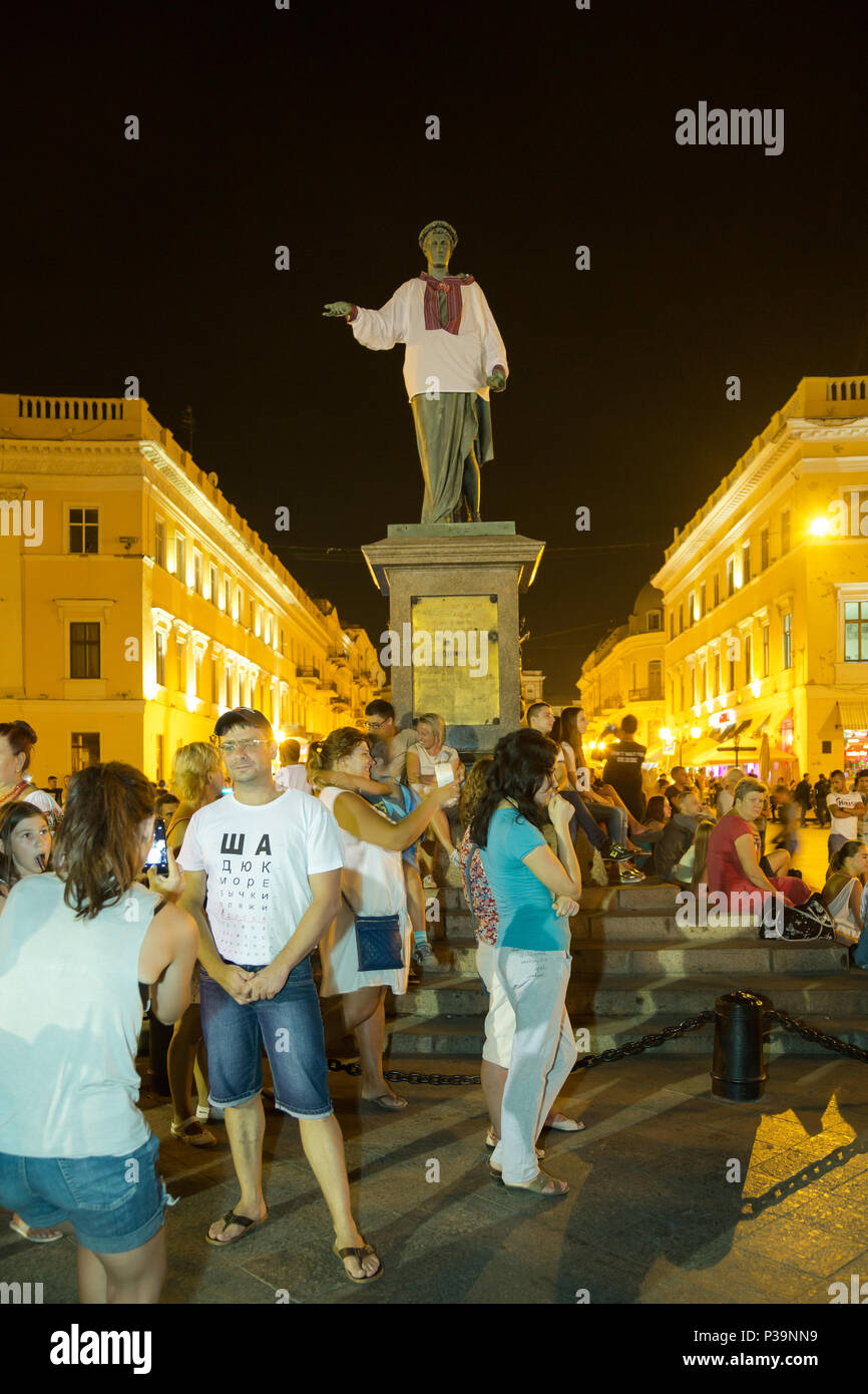 Odessa, Ukraine, people at the Richelieu monument on Prymorskiyyi Boulevard Stock Photo