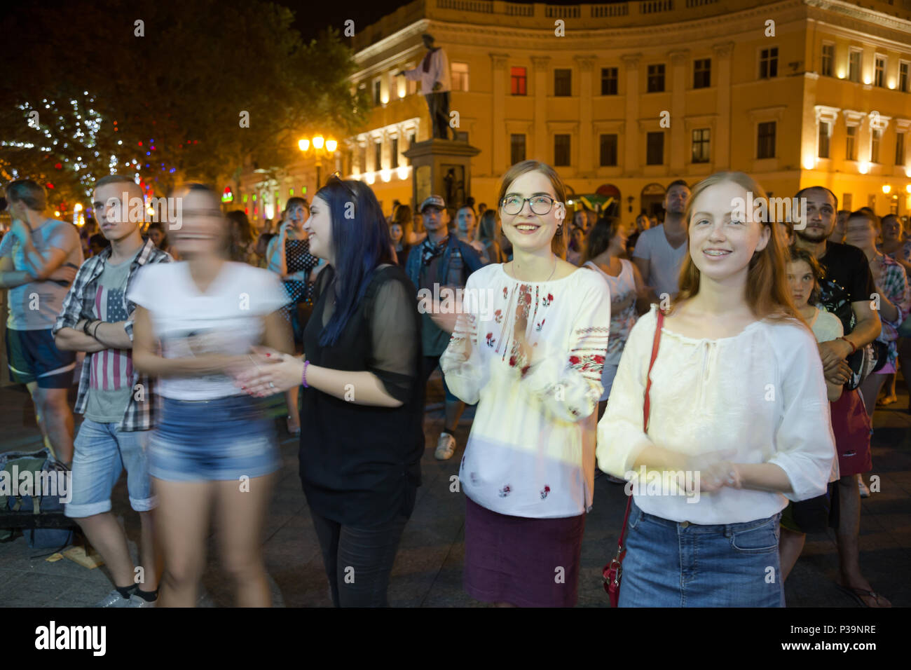 Odessa, Ukraine, people at a rock concert in the historic city center Stock Photo