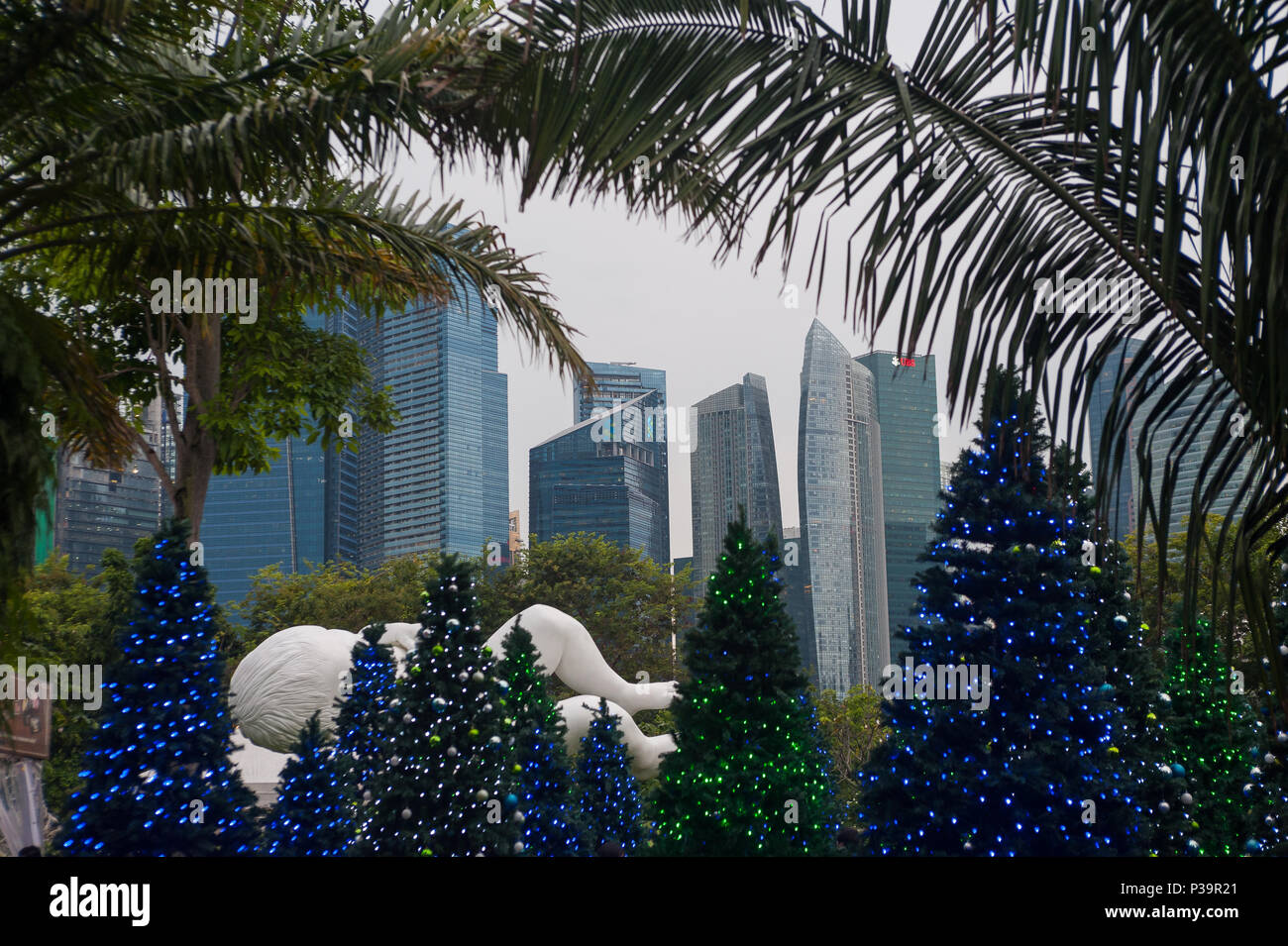 Singapore, Republic of Singapore, decorated Christmas trees in the
