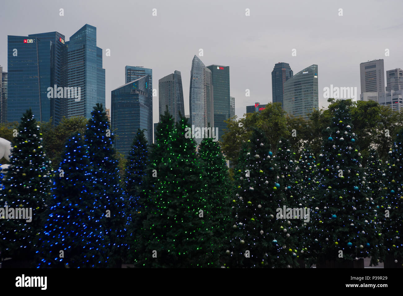 Singapore, Republic of Singapore, decorated Christmas trees in the